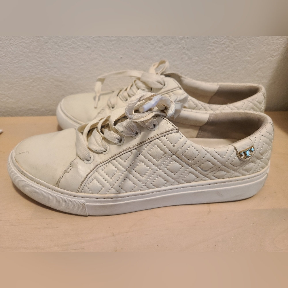 Tory Burch Marion Leather Low Top Lace Up Sneakers - Size 7 Women's